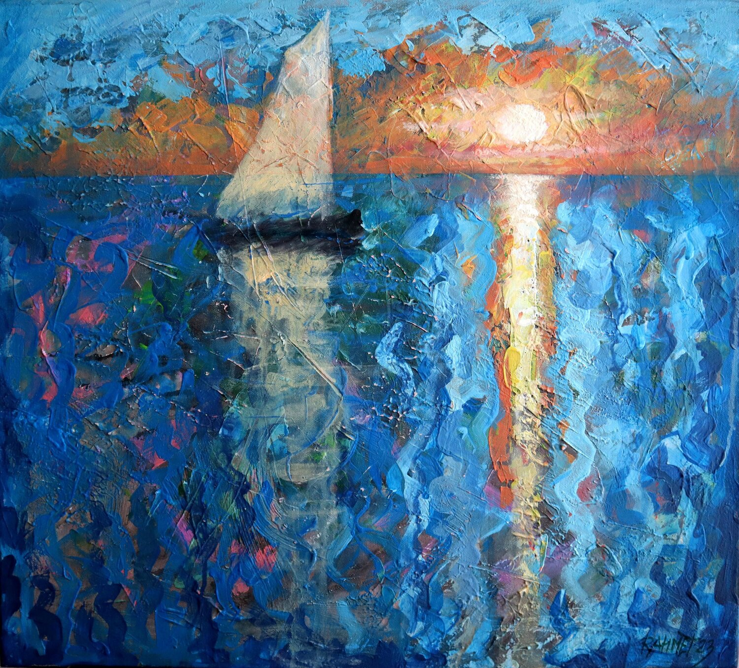 Yacht, Sea and Sunset Rakhmet Redzhepov Originalgemälde zu verkaufen