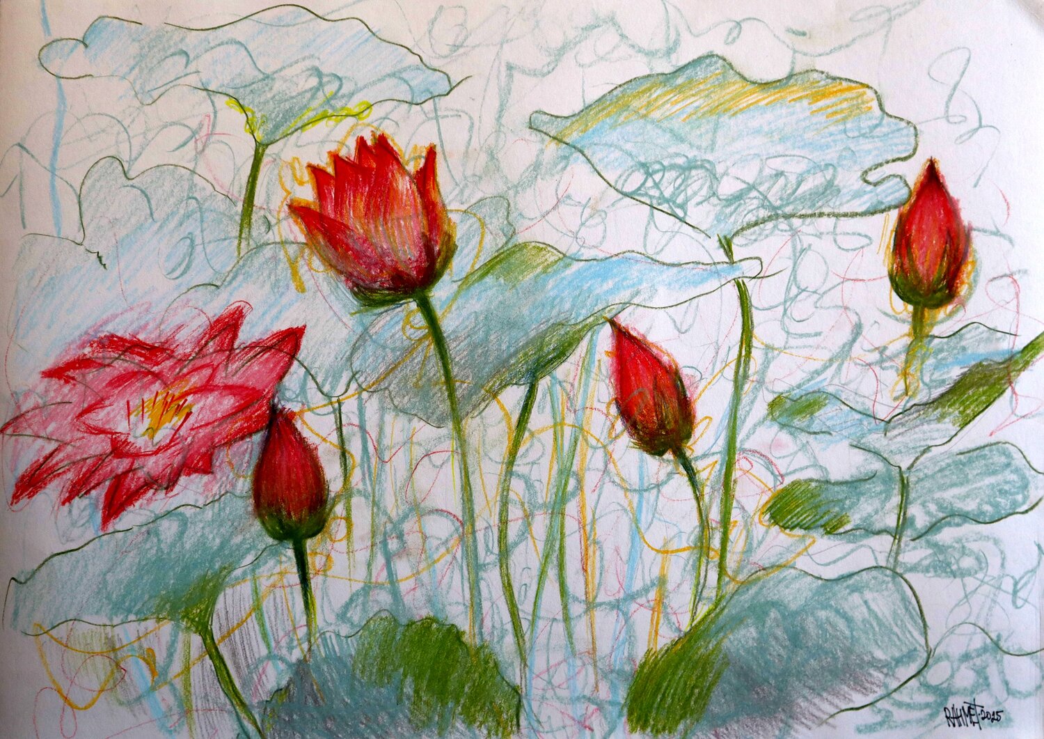 Fantasy with Flowers 257 Rakhmet Redzhepov Werk auf Papier zu verkaufen