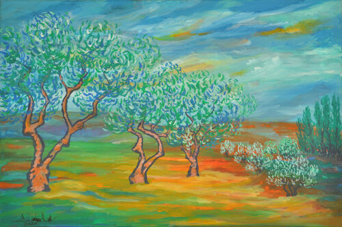 Olive Groves in Tuscan Light di Zelie Alice, Pittura in vendita su Singulart