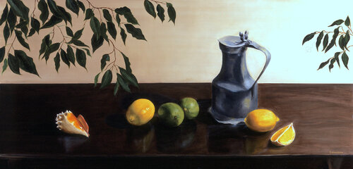 Pitcher Shell and Lemons on Table by Frédéric Choisel, Painting for Sale on Singulart