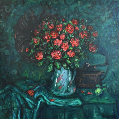 Gramophone in the garden van Grigorii Zulkarniaev, Schilderij te koop op Singulart