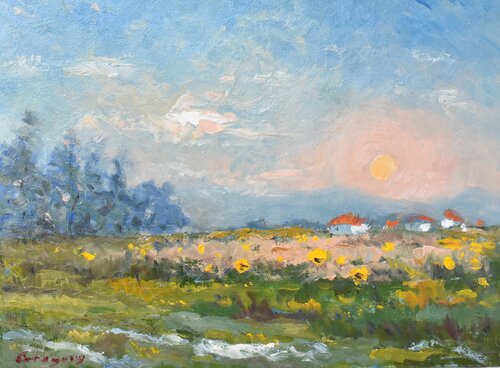 Dawn in the village van Grigorii Zulkarniaev, Schilderij te koop op Singulart