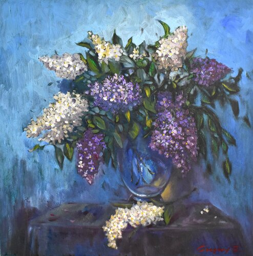 Still life with lilacs von Grigorii Zulkarniaev, Malerei kaufen auf Singulart