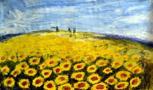 Campo di Girasole e Villa Toscana de Susan Monk, Pintura a la venta en Singulart