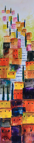 Steps in the Village B de Susan Monk, Pintura a la venta en Singulart