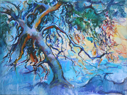 Olivenbäume in grünem Licht di Elena Starostina, Pittura in vendita su Singulart