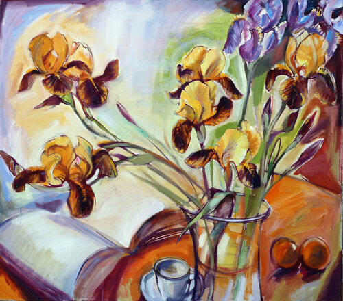 Stillleben mit Iris Blumen Elena Starostina