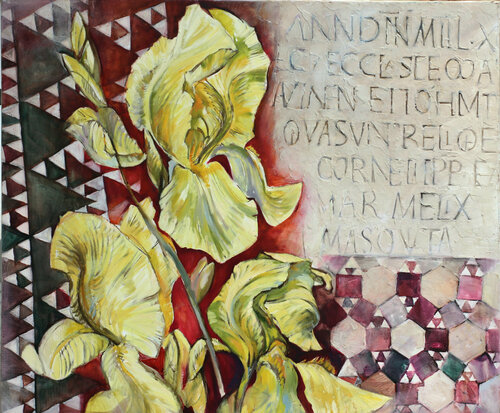 Iris Blumen mit Mosaik von Elena Starostina, Malerei kaufen auf Singulart
