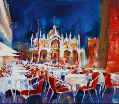 Der Markusplatz bei Nacht di Elena Starostina, Pittura in vendita su Singulart