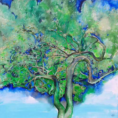 Olivenbäume in grünem Licht di Elena Starostina, Pittura in vendita su Singulart