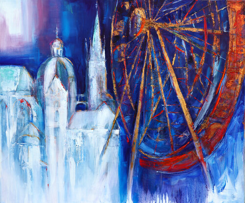 Riesenrad vor Aachener Dom di Elena Starostina, Pittura in vendita su Singulart