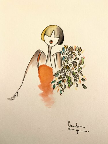 Ma petite robe rouge par Caroline Montigneaux, Dessin en vente sur Singulart