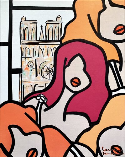 Les Petites Nanas à Notre-Dame par Caroline Montigneaux, Peinture en vente sur Singulart