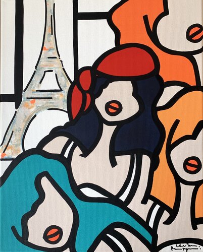 Les Petites Nanas à la Tour Eiffel par Caroline Montigneaux, Peinture en vente sur Singulart
