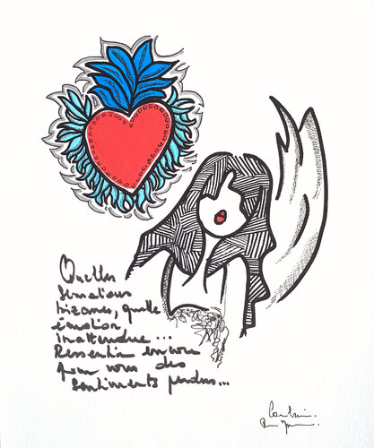 Ex voto blue love by Caroline Montigneaux, Drawing for Sale on Singulart
