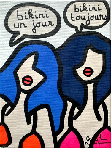 Bikini un jour - bikini toujours di Caroline Montigneaux, Pittura in vendita su Singulart