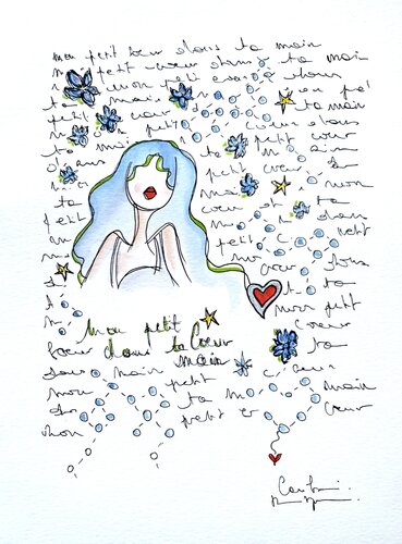 Mon petit coeur dans ta main by Caroline Montigneaux, Drawing for Sale on Singulart