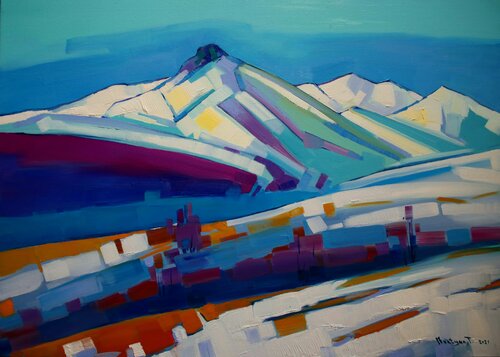 Winter landscape in the mountains van Tigran Avetyan, Schilderij te koop op Singulart