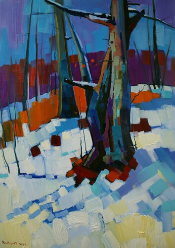 Winter landscape in the forest di Tigran Avetyan, Pittura in vendita su Singulart