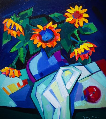 Still life with sunflowers van Tigran Avetyan, Schilderij te koop op Singulart