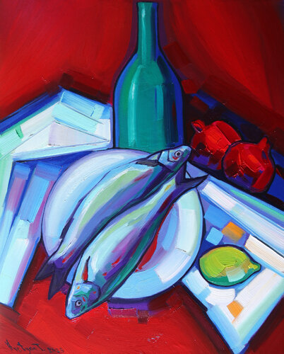 Still life with fish di Tigran Avetyan, Pittura in vendita su Singulart