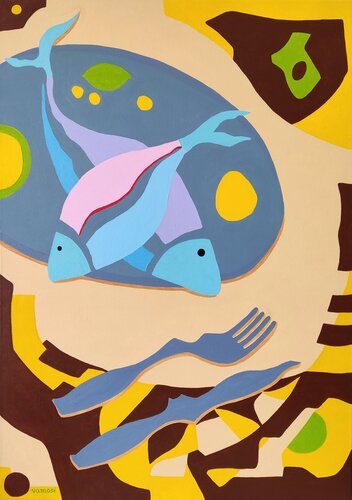Still life with fish 2. van Peter Vamosi, Schilderij te koop op Singulart