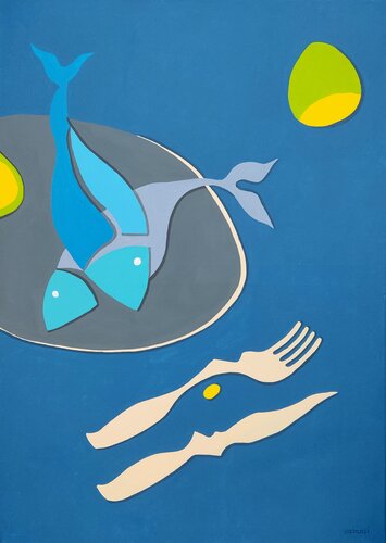 Still life with fish 1. van Peter Vamosi, Schilderij te koop op Singulart