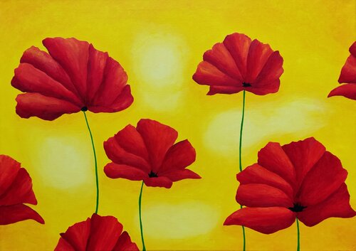 Red flowers van Peter Vamosi, Schilderij te koop op Singulart