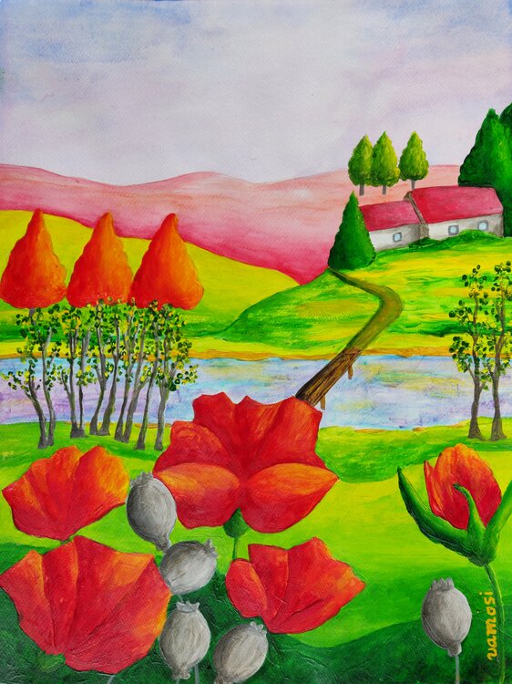 Spring country landscape with poppies 2. Peter Vamosi