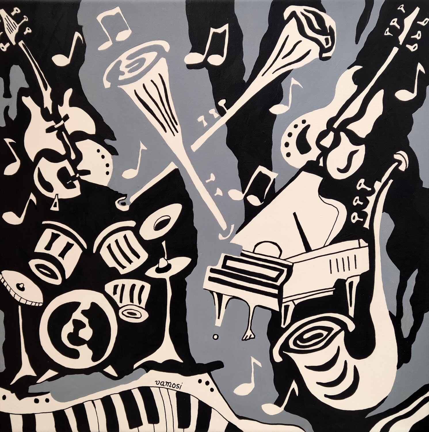 Crazy music 7. Peter Vamosi Origineel schilderij te koop