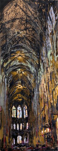 Evening mood in the temple, written on a gold background van Alexander Klemens, Schilderij te koop op Singulart