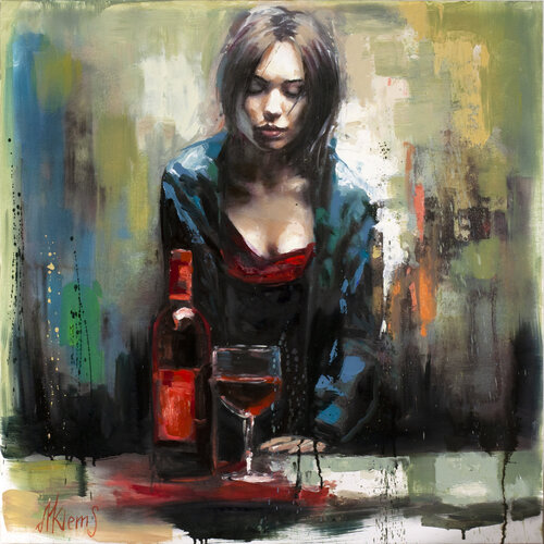 Sipping Scarlet Serenity van Alexander Klemens, Schilderij te koop op Singulart