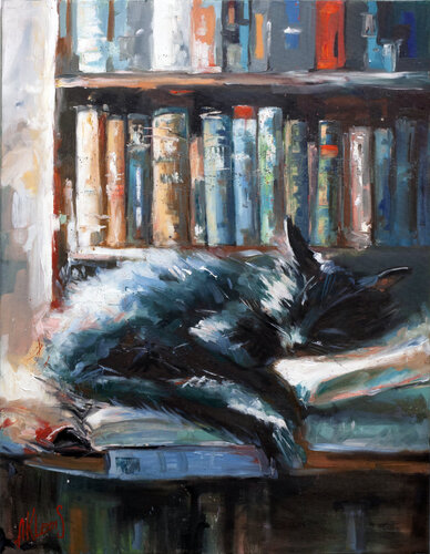 Dreaming on the Bookshelf van Alexander Klemens, Schilderij te koop op Singulart