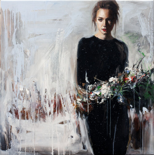 Sipping Scarlet Serenity de Alexander Klemens, Pintura a la venta en Singulart