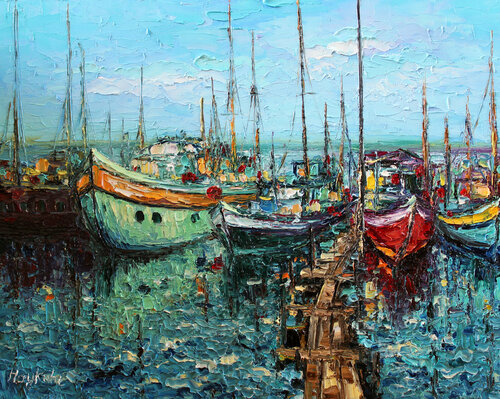 Boats in the harbour par Haykuhi Khachatryan, Peinture en vente sur Singulart