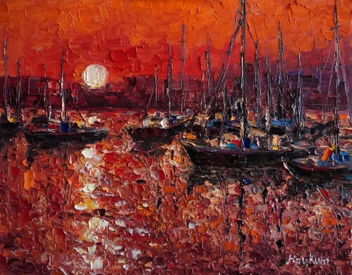 Sunset with boats von Haykuhi Khachatryan, Malerei kaufen auf Singulart