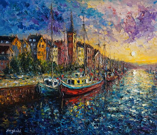 Sunset harbour par Haykuhi Khachatryan, Peinture en vente sur Singulart