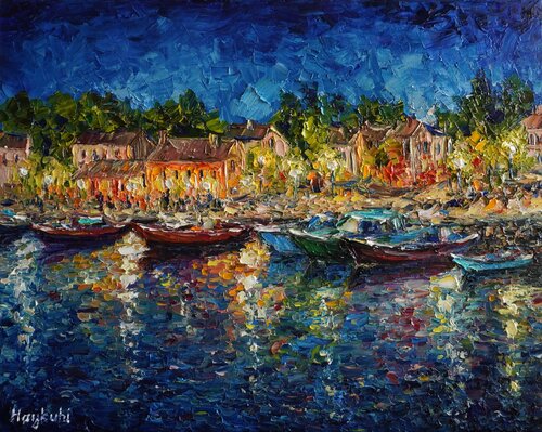 Night harbour par Haykuhi Khachatryan, Peinture en vente sur Singulart