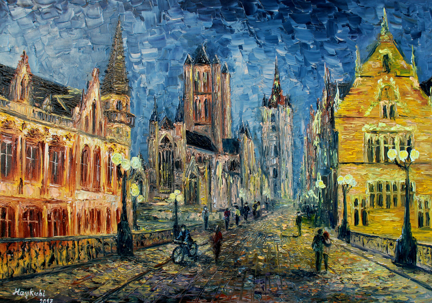 Evening Walk in Ghent Haykuhi Khachatryan Originalgemälde zu verkaufen