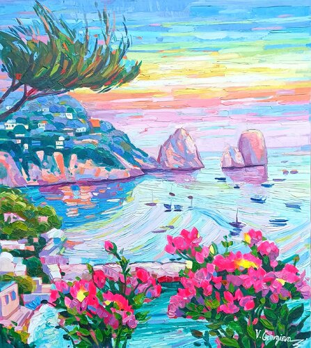 Caramel sunset of Capri van Vanya Georgieva, Schilderij te koop op Singulart