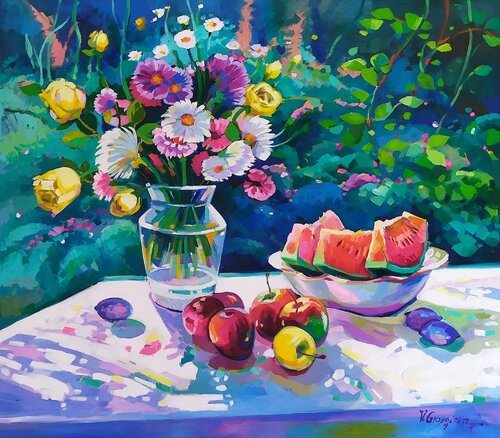 Still life With a watermelon di Vanya Georgieva, Pittura in vendita su Singulart