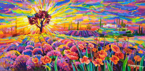 Tha sunset light that caresses the lavander von Vanya Georgieva, Malerei kaufen auf Singulart