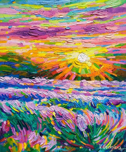 Lavender under the sunset light von Vanya Georgieva, Malerei kaufen auf Singulart