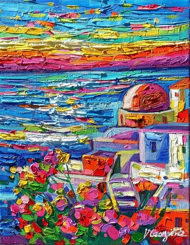 Colorful Santorini van Vanya Georgieva, Schilderij te koop op Singulart