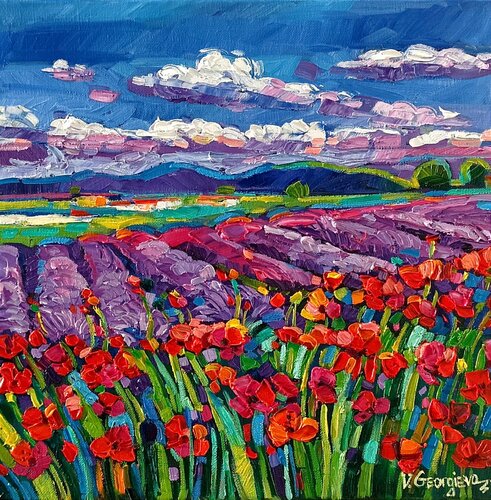 Day Sky on the fields di Vanya Georgieva, Pittura in vendita su Singulart