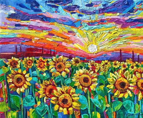 When the Sunflowers bloom par Vanya Georgieva, Peinture en vente sur Singulart