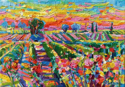 Roses in the middle of vineyards by Vanya Georgieva, Painting for Sale on Singulart