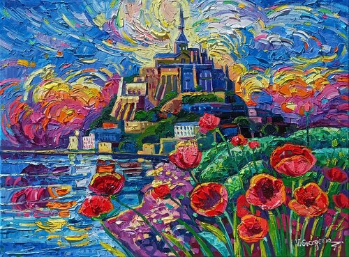 Mont Saint Michel and the poppies von Vanya Georgieva, Malerei kaufen auf Singulart