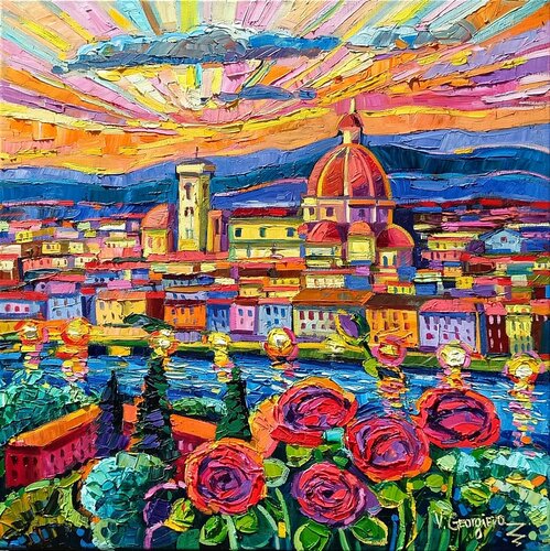 Light and Roses at Florence par Vanya Georgieva, Peinture en vente sur Singulart