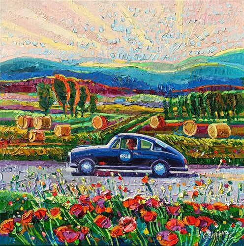 Mille miglia 12/ A Porche and the poppies von Vanya Georgieva, Malerei kaufen auf Singulart